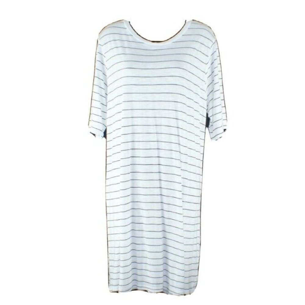 Michelle $46 Sz L White Black Stripe Cotton Modal Poly Lined Tee Dress